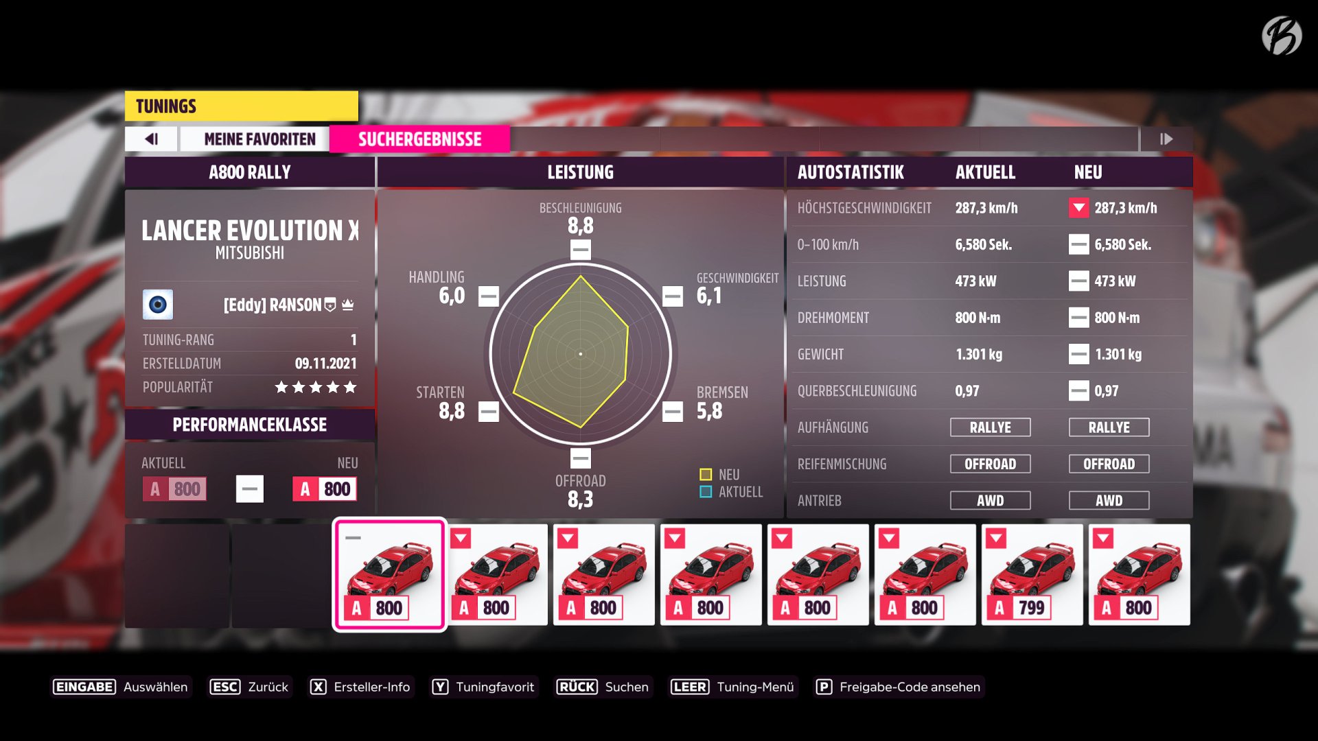 Forza Horizon 5 - Mitsubishi Lancer Evolution X GSR 2008 - Tuning von User R4NSON